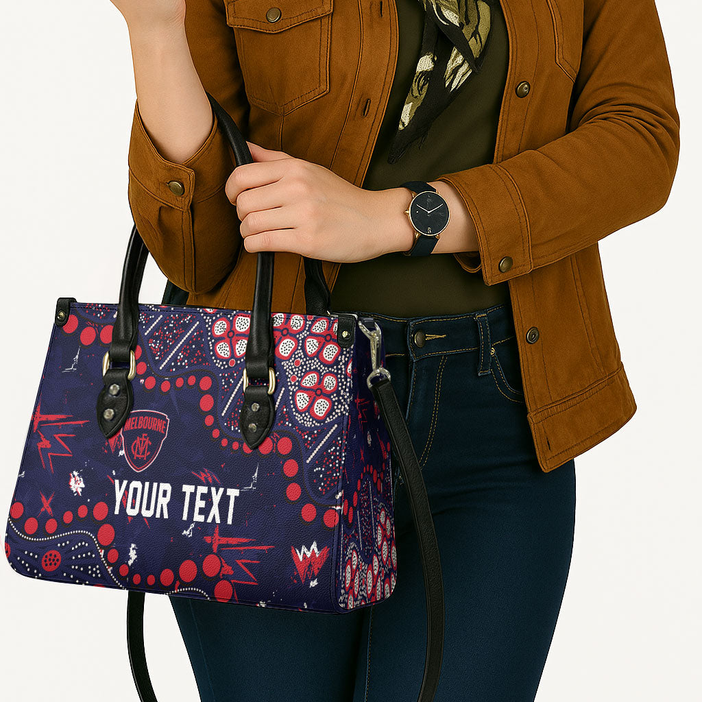 Personalized Melbourne Demons Leather Bag Aboriginal Pattern with Graffiti Style