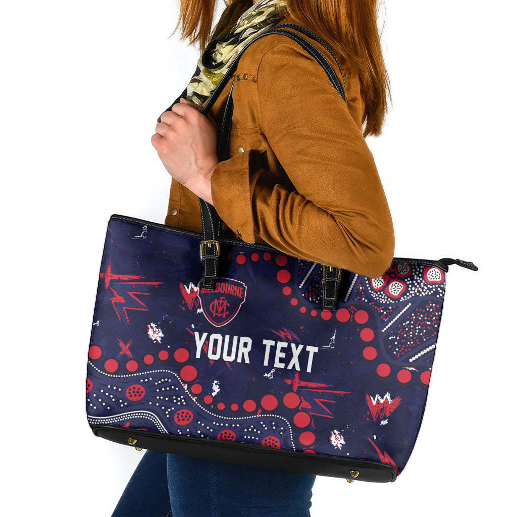 Personalized Melbourne Demons Leather Tote Bag Aboriginal Pattern with Graffiti Style