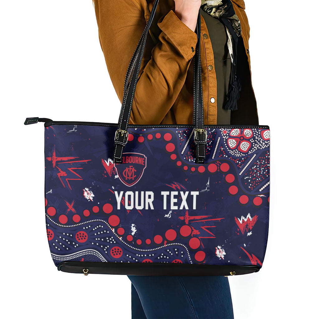 Personalized Melbourne Demons Leather Tote Bag Aboriginal Pattern with Graffiti Style