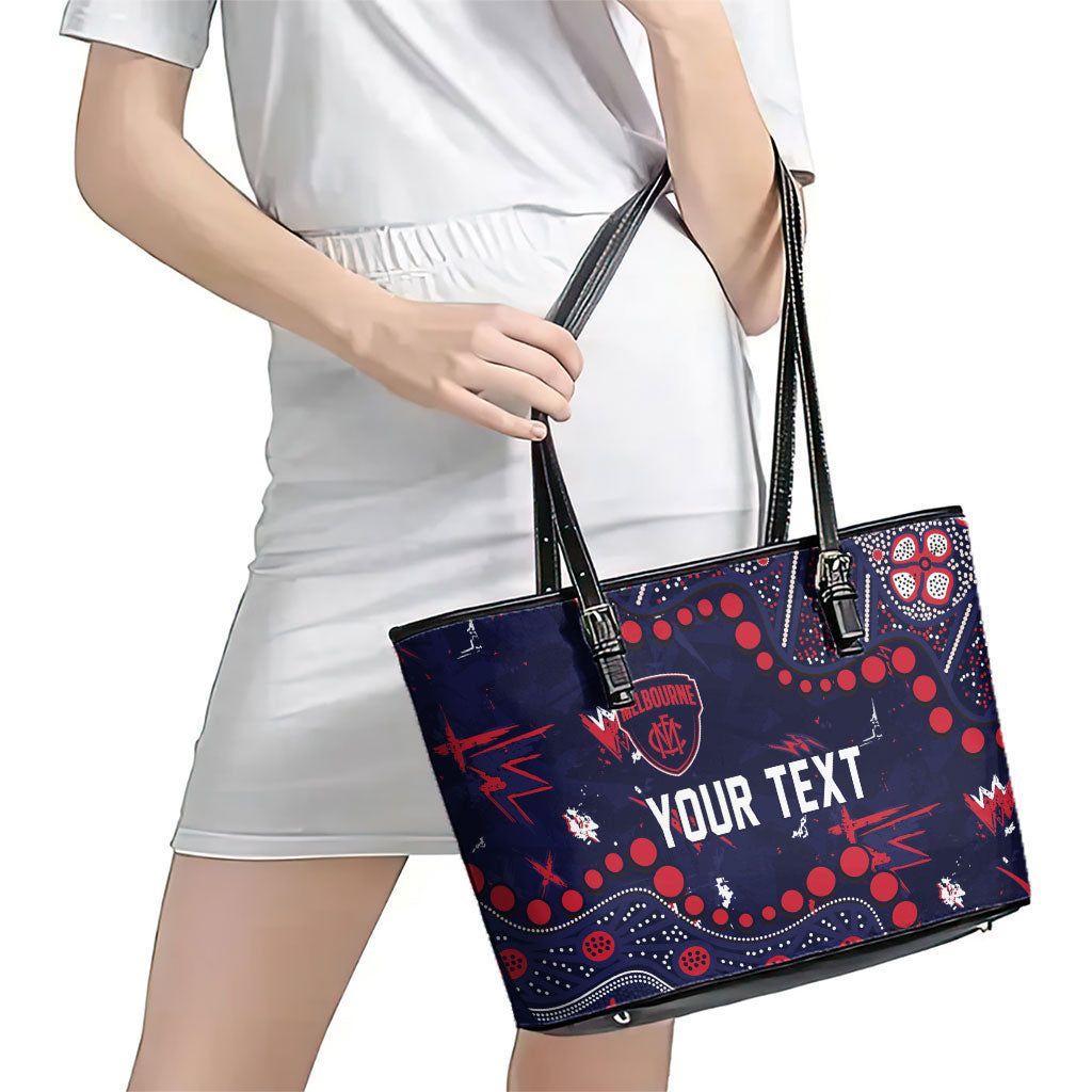 Personalized Melbourne Demons Leather Tote Bag Aboriginal Pattern with Graffiti Style
