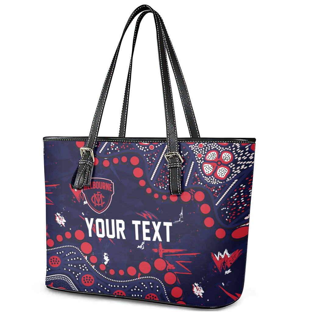 Personalized Melbourne Demons Leather Tote Bag Aboriginal Pattern with Graffiti Style