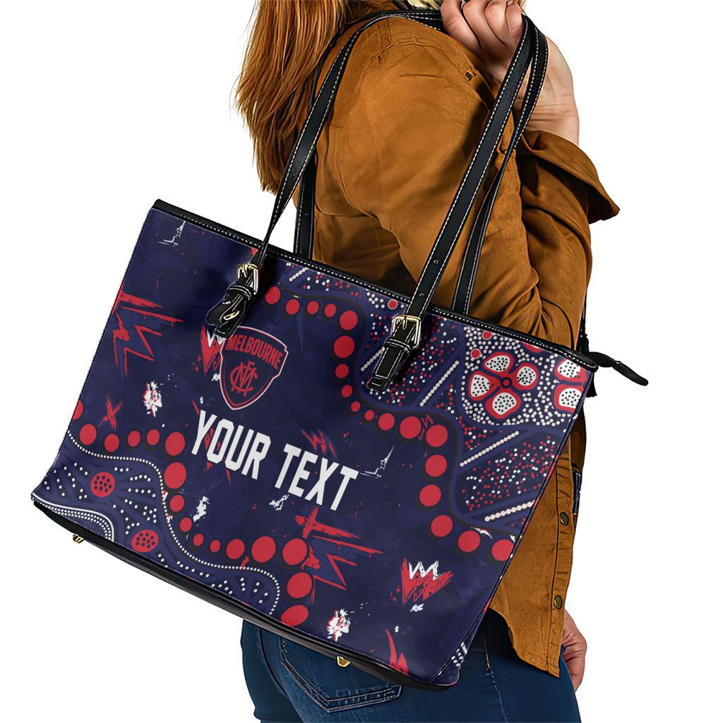 Personalized Melbourne Demons Leather Tote Bag Aboriginal Pattern with Graffiti Style