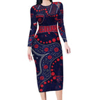 Personalized Melbourne Demons Long Sleeve Bodycon Dress Aboriginal Pattern with Graffiti Style