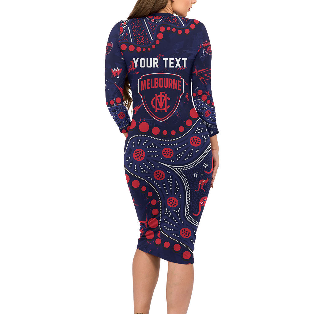Personalized Melbourne Demons Long Sleeve Bodycon Dress Aboriginal Pattern with Graffiti Style