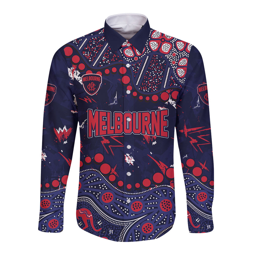 Personalized Melbourne Demons Long Sleeve Button Shirt Aboriginal Pattern with Graffiti Style