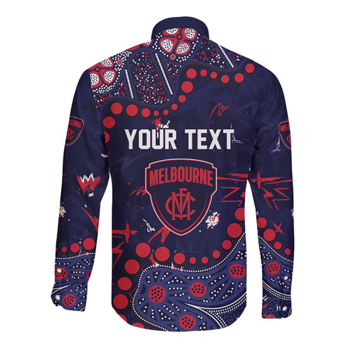 Personalized Melbourne Demons Long Sleeve Button Shirt Aboriginal Pattern with Graffiti Style