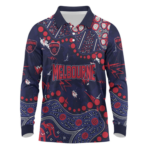 Personalized Melbourne Demons Long Sleeve Polo Shirt Aboriginal Pattern with Graffiti Style