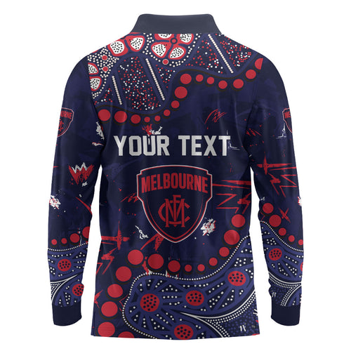 Personalized Melbourne Demons Long Sleeve Polo Shirt Aboriginal Pattern with Graffiti Style