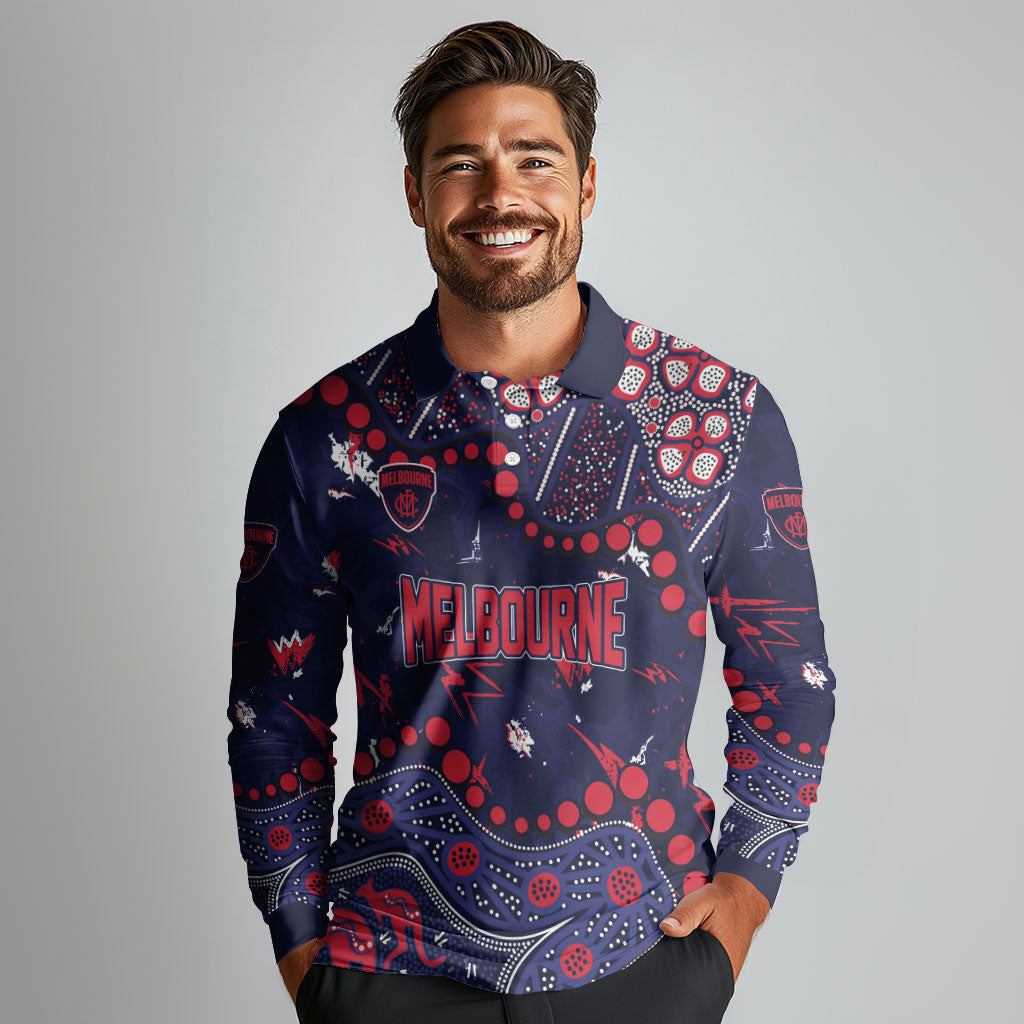 Personalized Melbourne Demons Long Sleeve Polo Shirt Aboriginal Pattern with Graffiti Style