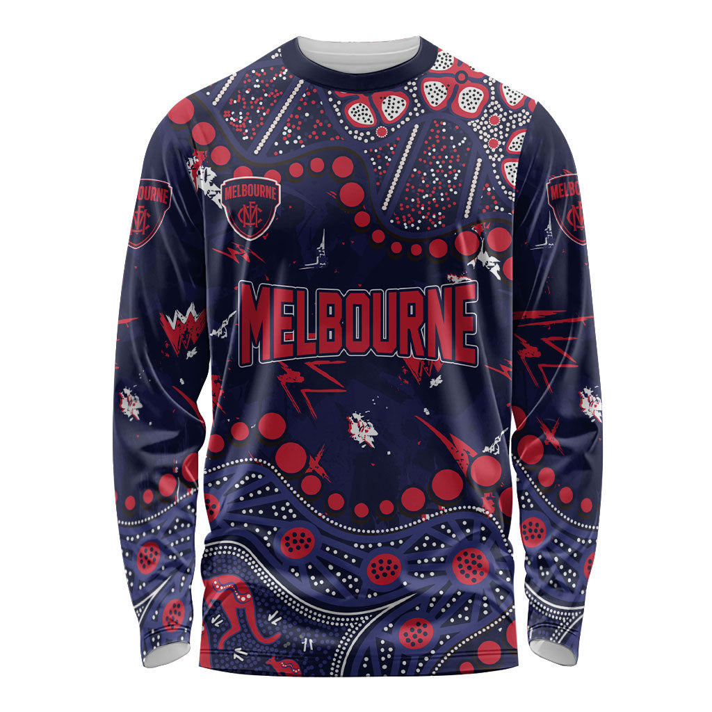 Personalized Melbourne Demons Long Sleeve Shirt Aboriginal Pattern with Graffiti Style