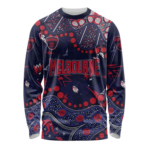 Personalized Melbourne Demons Long Sleeve Shirt Aboriginal Pattern with Graffiti Style