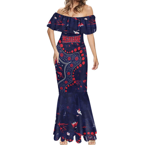 Personalized Melbourne Demons Mermaid Dress Aboriginal Pattern with Graffiti Style