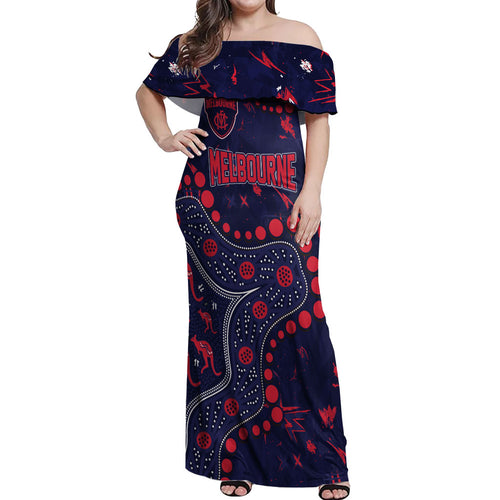 Personalized Melbourne Demons Off Shoulder Maxi Dress Aboriginal Pattern with Graffiti Style