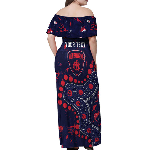 Personalized Melbourne Demons Off Shoulder Maxi Dress Aboriginal Pattern with Graffiti Style