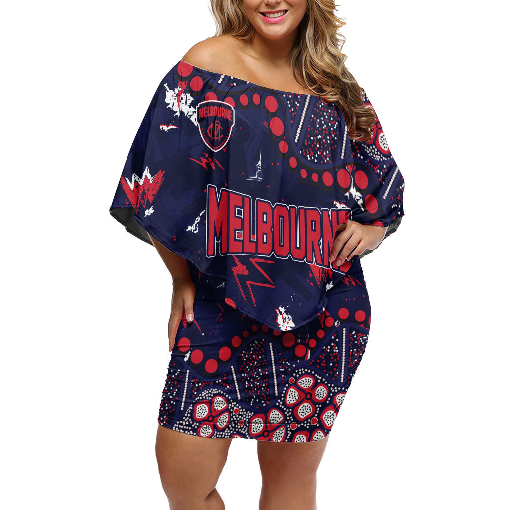 Personalized Melbourne Demons Off Shoulder Short Dress Aboriginal Pattern with Graffiti Style