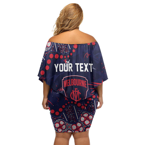 Personalized Melbourne Demons Off Shoulder Short Dress Aboriginal Pattern with Graffiti Style