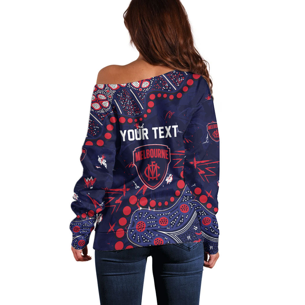 Personalized Melbourne Demons Off Shoulder Sweater Aboriginal Pattern with Graffiti Style