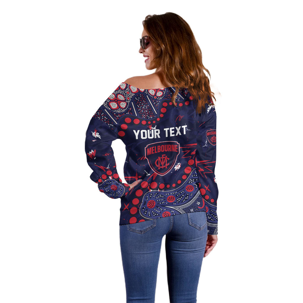 Personalized Melbourne Demons Off Shoulder Sweater Aboriginal Pattern with Graffiti Style