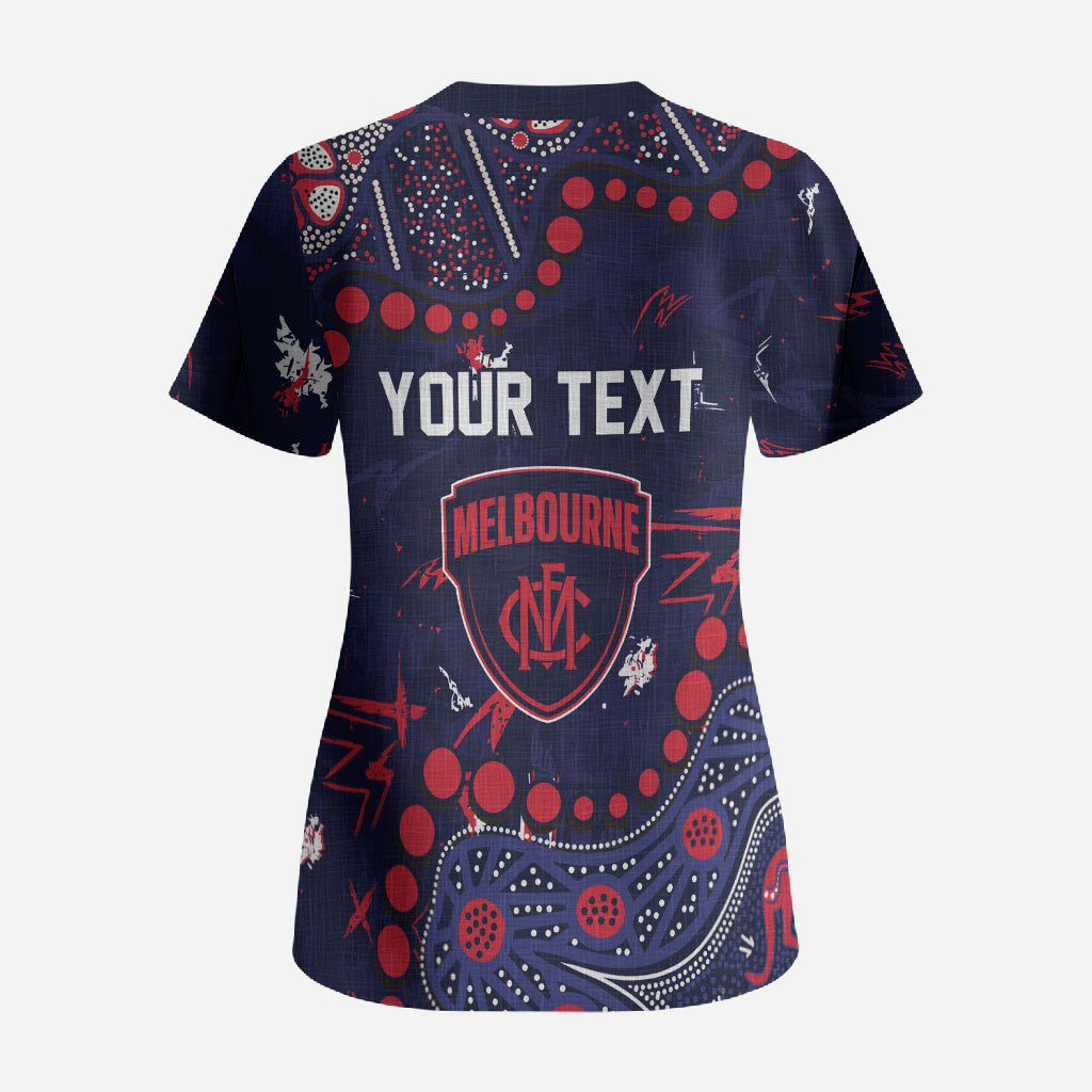 Personalized Melbourne Demons Scrub Top Aboriginal Pattern with Graffiti Style