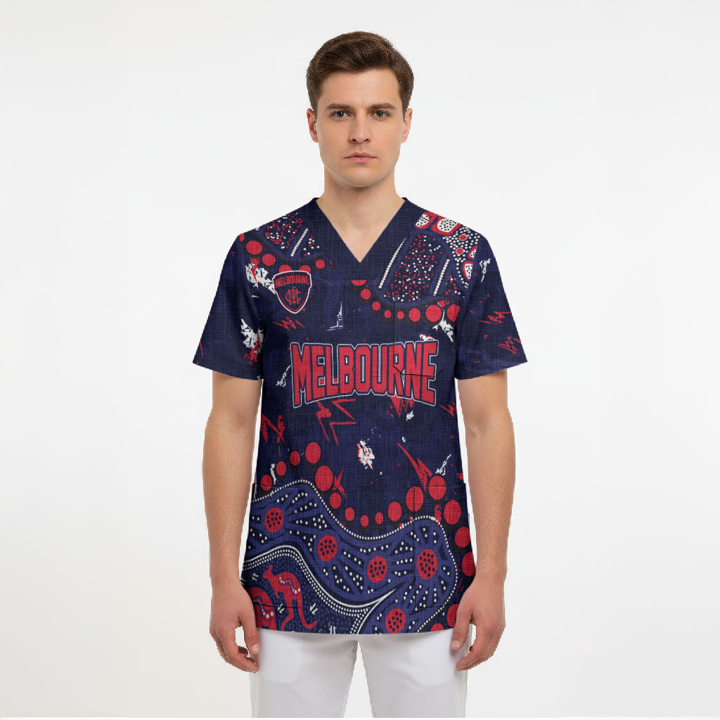 Personalized Melbourne Demons Scrub Top Aboriginal Pattern with Graffiti Style