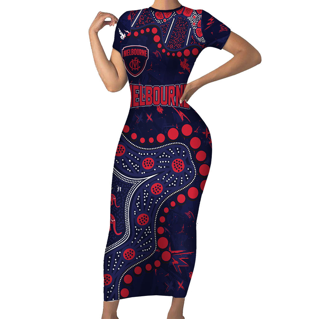 Personalized Melbourne Demons Short Sleeve Bodycon Dress Aboriginal Pattern with Graffiti Style