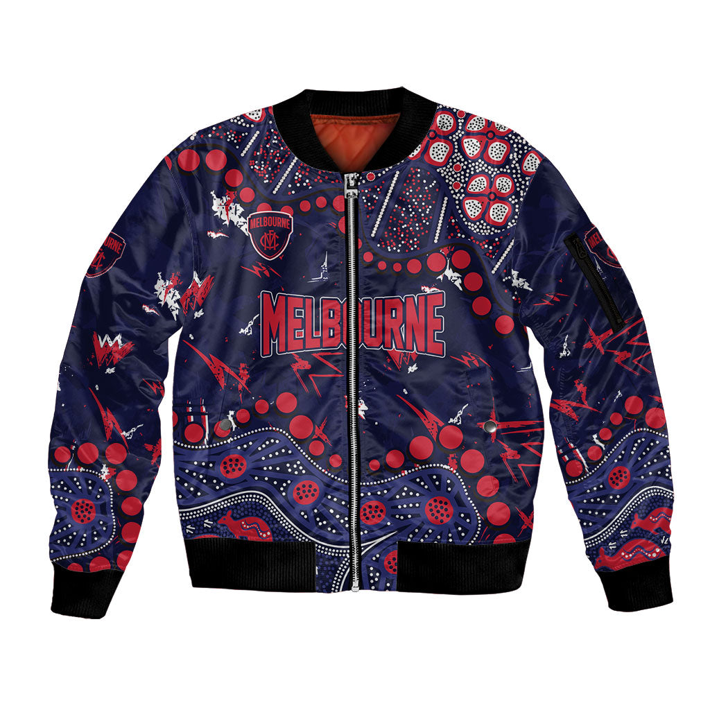 Personalized Melbourne Demons Sleeve Zip Bomber Jacket Aboriginal Pattern with Graffiti Style