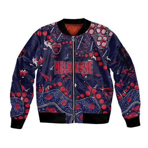 Personalized Melbourne Demons Sleeve Zip Bomber Jacket Aboriginal Pattern with Graffiti Style