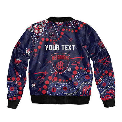 Personalized Melbourne Demons Sleeve Zip Bomber Jacket Aboriginal Pattern with Graffiti Style