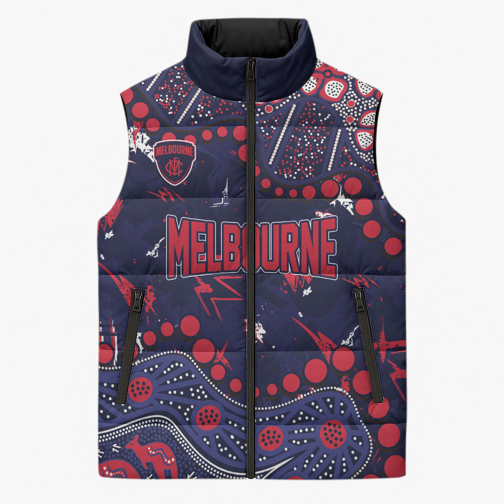 Personalized Melbourne Demons Sleeveless Puffer Jacket Aboriginal Pattern with Graffiti Style