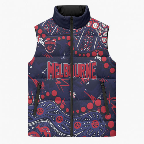 Personalized Melbourne Demons Sleeveless Puffer Jacket Aboriginal Pattern with Graffiti Style