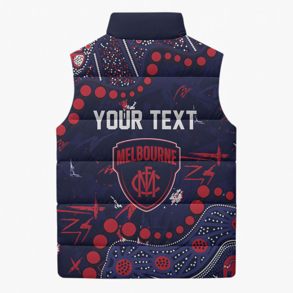 Personalized Melbourne Demons Sleeveless Puffer Jacket Aboriginal Pattern with Graffiti Style