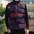 Personalized Melbourne Demons Sleeveless Puffer Jacket Aboriginal Pattern with Graffiti Style
