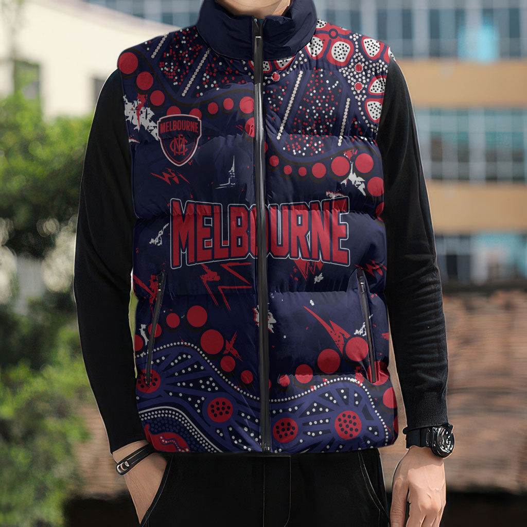 Personalized Melbourne Demons Sleeveless Puffer Jacket Aboriginal Pattern with Graffiti Style
