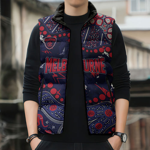 Personalized Melbourne Demons Sleeveless Puffer Jacket Aboriginal Pattern with Graffiti Style