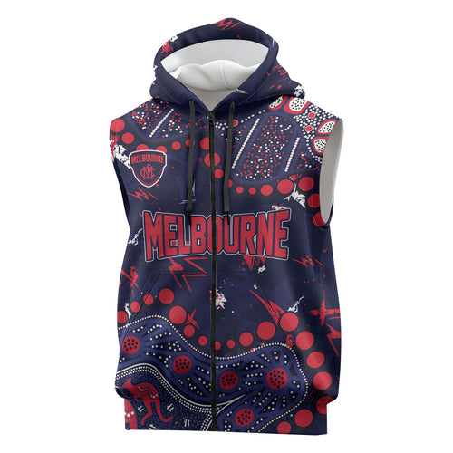 Personalized Melbourne Demons Sleeveless Zip Hoodie Aboriginal Pattern with Graffiti Style