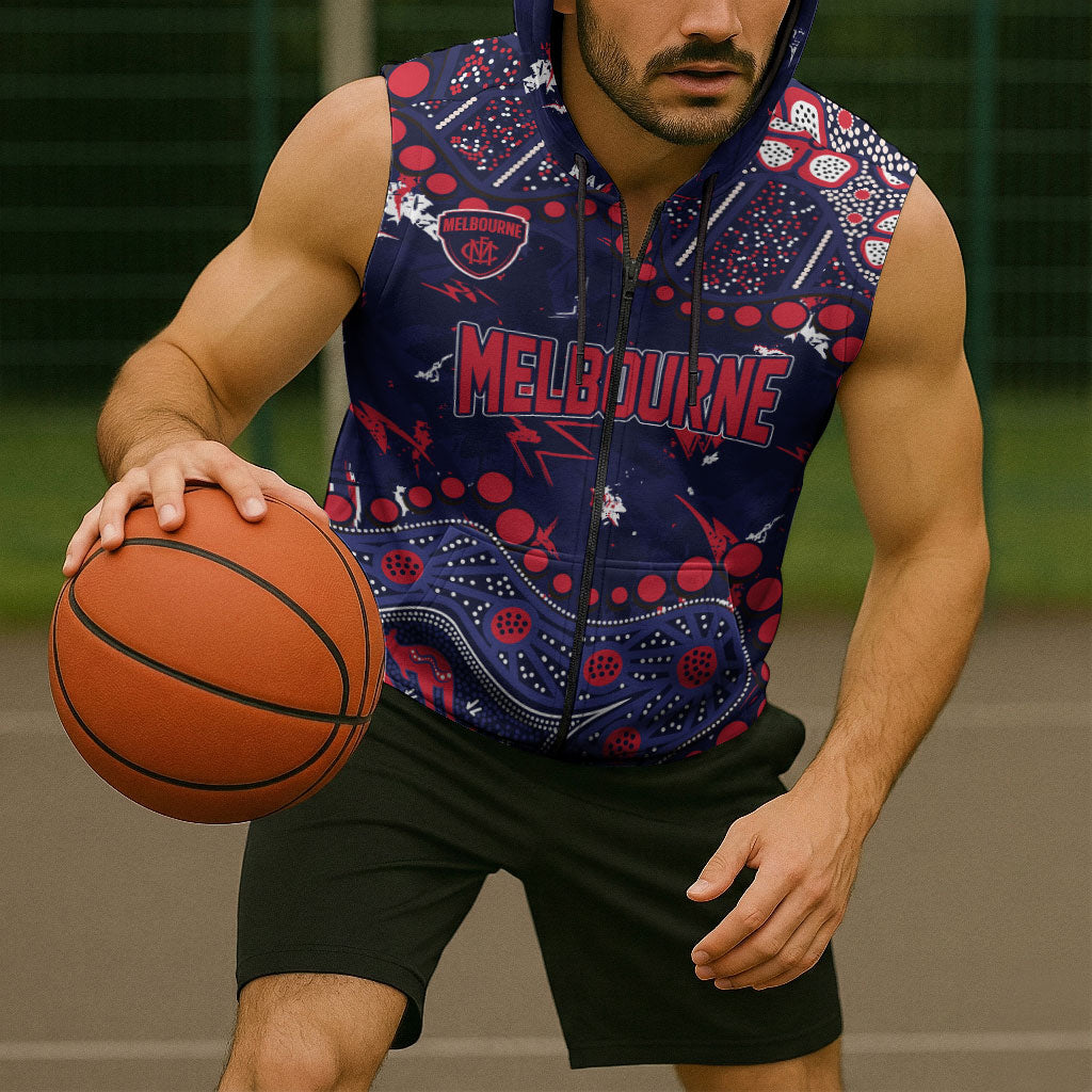Personalized Melbourne Demons Sleeveless Zip Hoodie Aboriginal Pattern with Graffiti Style