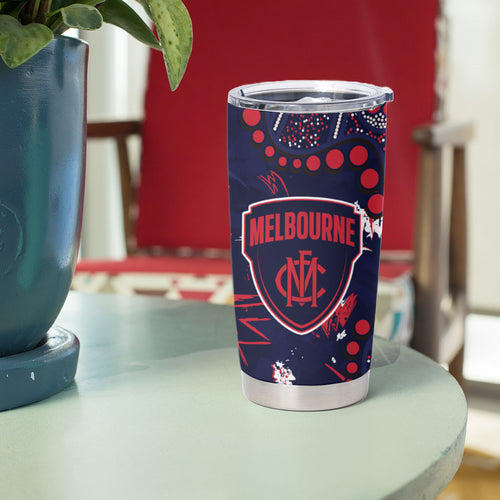 Personalized Melbourne Demons Tumbler Cup Aboriginal Pattern with Graffiti Style