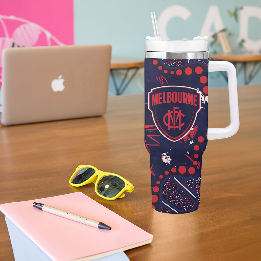 Personalized Melbourne Demons Tumbler With Handle Aboriginal Pattern with Graffiti Style
