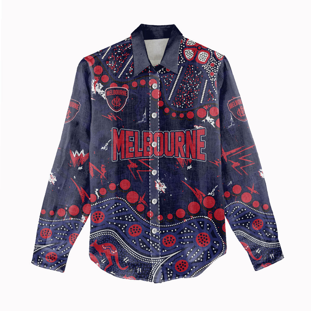 Personalized Melbourne Demons Women Casual Shirt Aboriginal Pattern with Graffiti Style