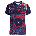 Personalized Melbourne Demons Women V-Neck T-Shirt Aboriginal Pattern with Graffiti Style