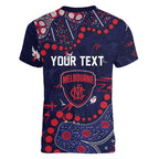 Personalized Melbourne Demons Women V-Neck T-Shirt Aboriginal Pattern with Graffiti Style