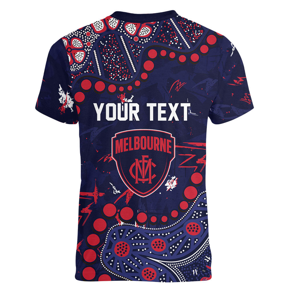 Personalized Melbourne Demons Women V-Neck T-Shirt Aboriginal Pattern with Graffiti Style