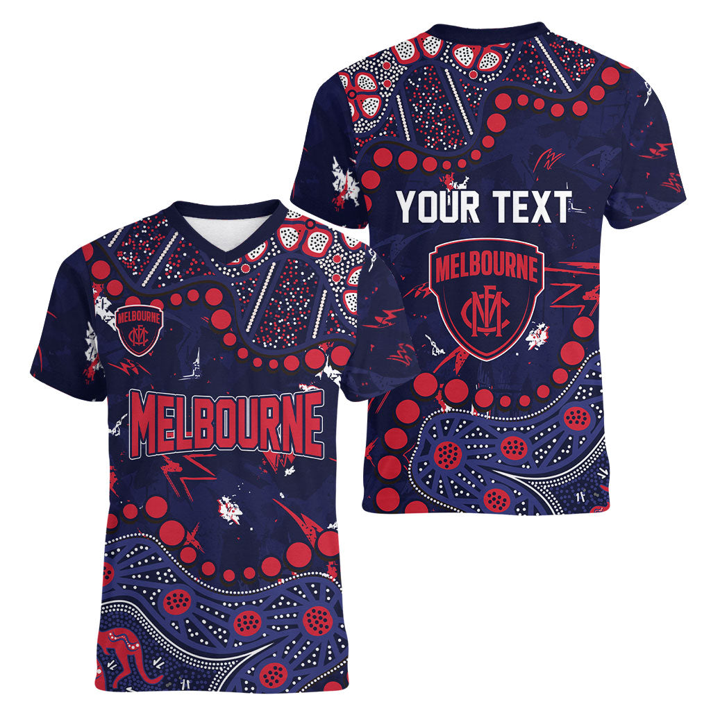 Personalized Melbourne Demons Women V-Neck T-Shirt Aboriginal Pattern with Graffiti Style