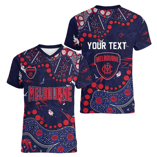 Personalized Melbourne Demons Women V-Neck T-Shirt Aboriginal Pattern with Graffiti Style