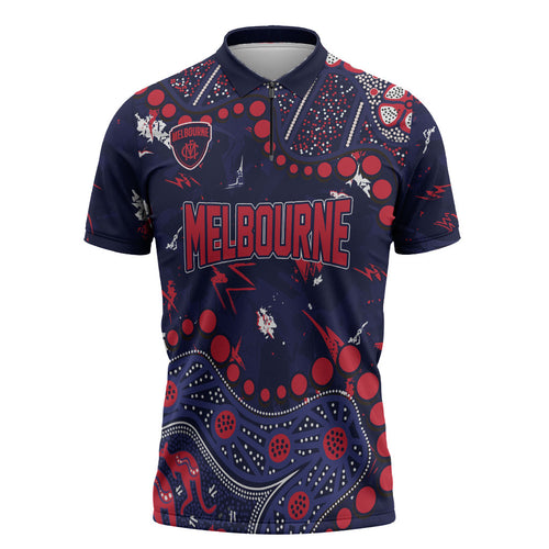 Personalized Melbourne Demons Zipper Polo Shirt Aboriginal Pattern with Graffiti Style