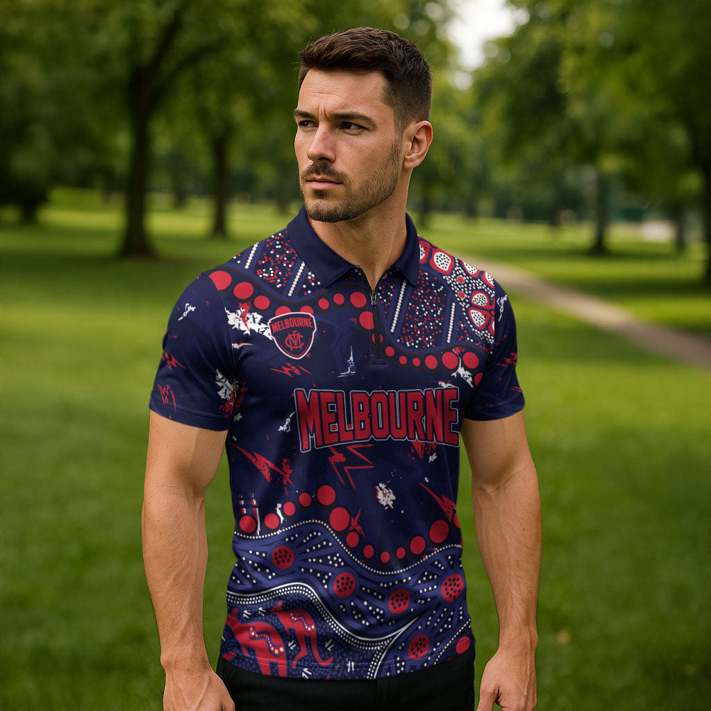 Personalized Melbourne Demons Zipper Polo Shirt Aboriginal Pattern with Graffiti Style