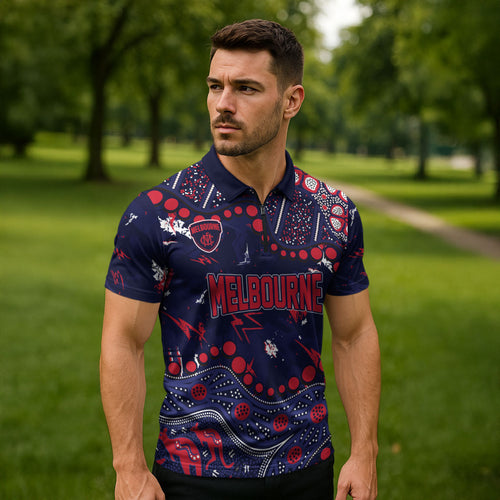 Personalized Melbourne Demons Zipper Polo Shirt Aboriginal Pattern with Graffiti Style