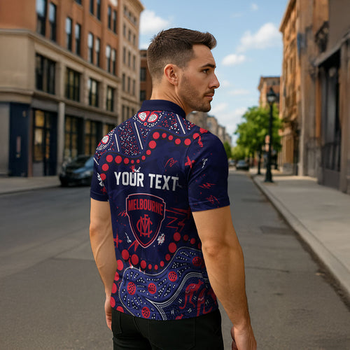 Personalized Melbourne Demons Zipper Polo Shirt Aboriginal Pattern with Graffiti Style