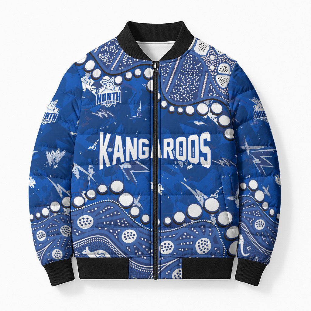 Personalized North Melbourne Kangaroos Bomber Puffer Jacket Aboriginal Pattern with Graffiti Style
