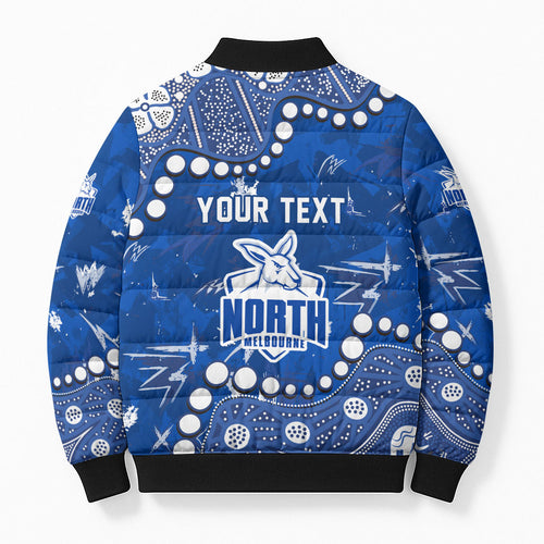 Personalized North Melbourne Kangaroos Bomber Puffer Jacket Aboriginal Pattern with Graffiti Style